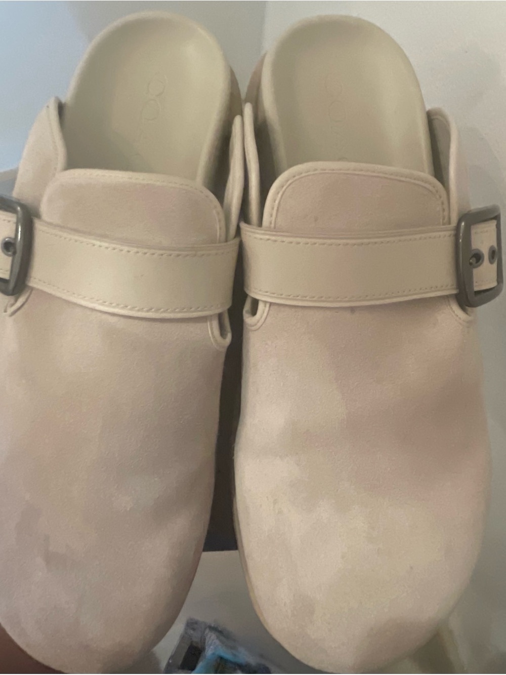 Coach Cream Suede Slide Clogs with Buckle Strap